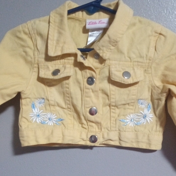Little Lass Girls Yellow Cropped Jean Floral Jacket Size 18 Months - Picture 2 of 5